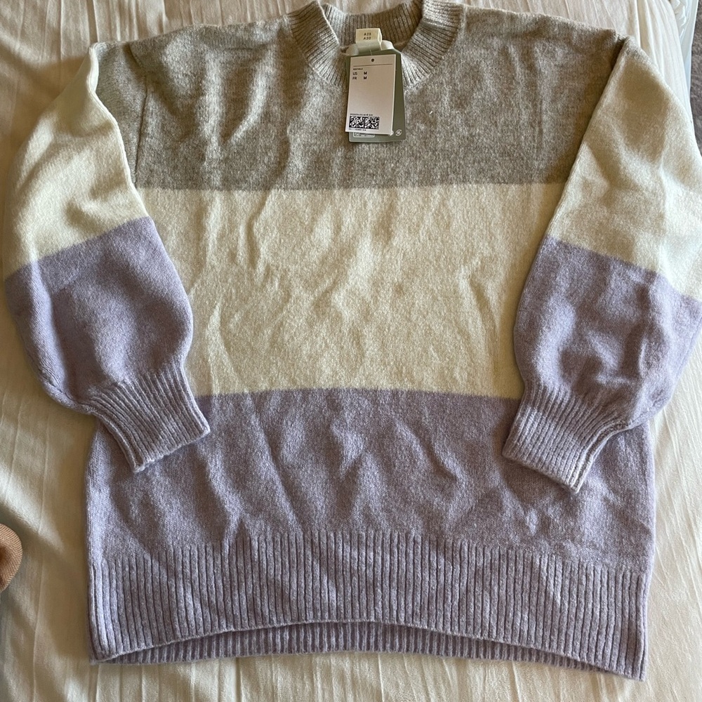 H&M Women's Colorblock Sweater - Gray, Cream, Purple
